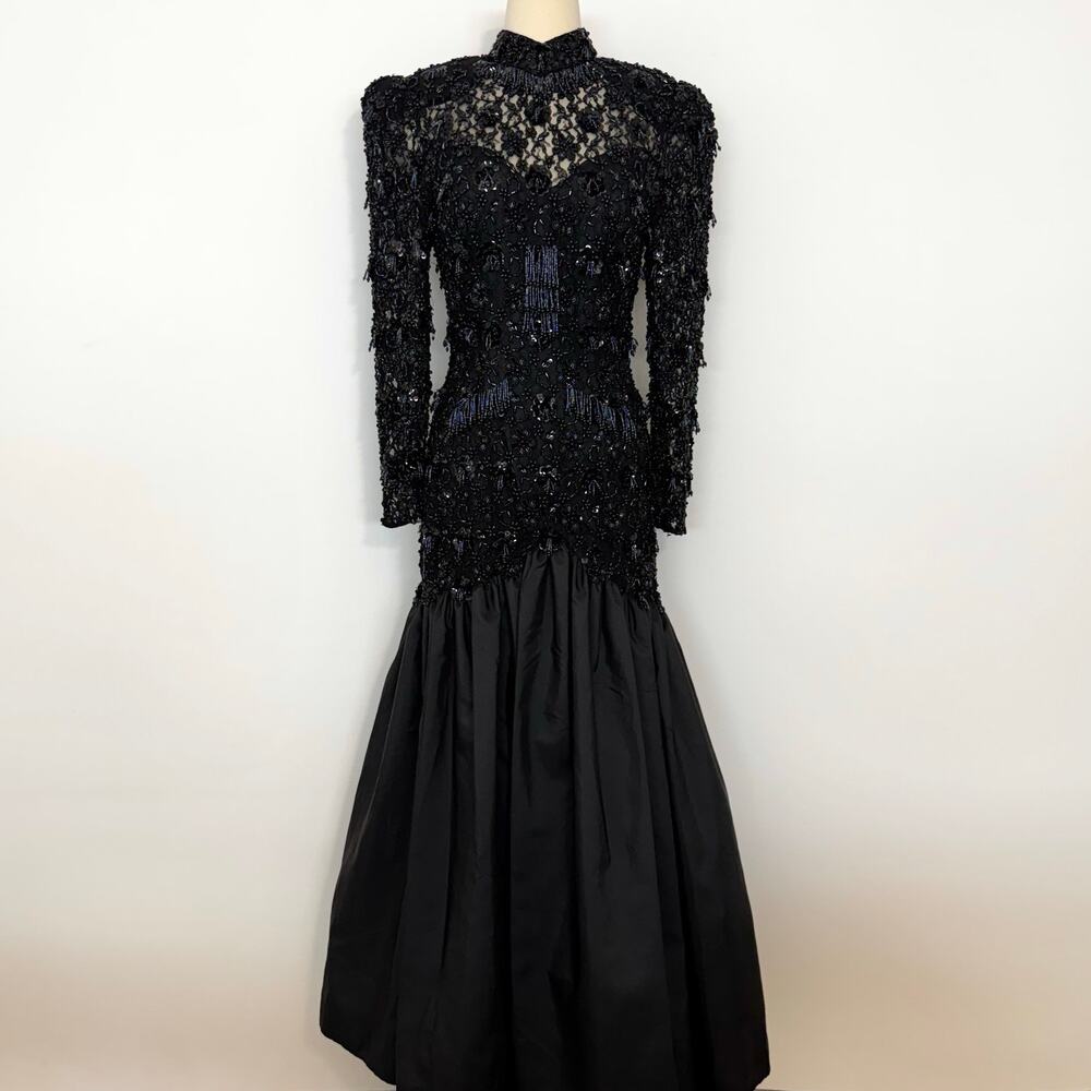 Oleg Cassini Black Tie Evening Heavily Beaded Gown with Trumpet Skirt Dress 6 - Picture 2 of 14